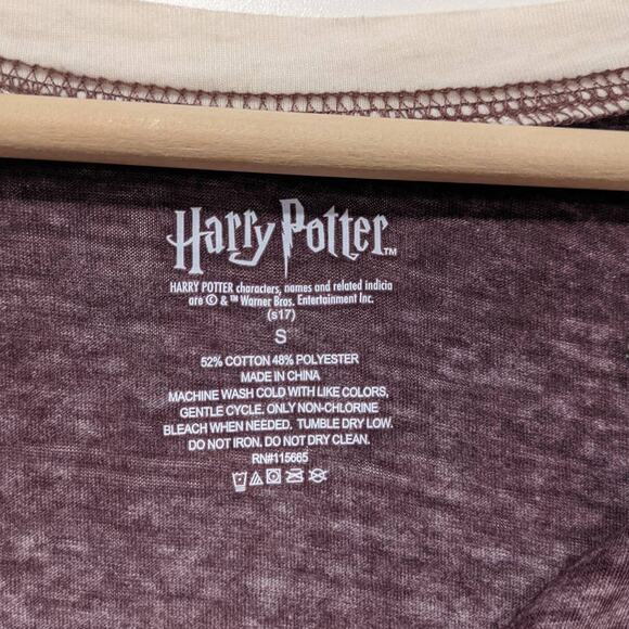 Harry Potter Graphic Symbol Burnout Tee Purple White V-Neck - Picture 2 of 4
